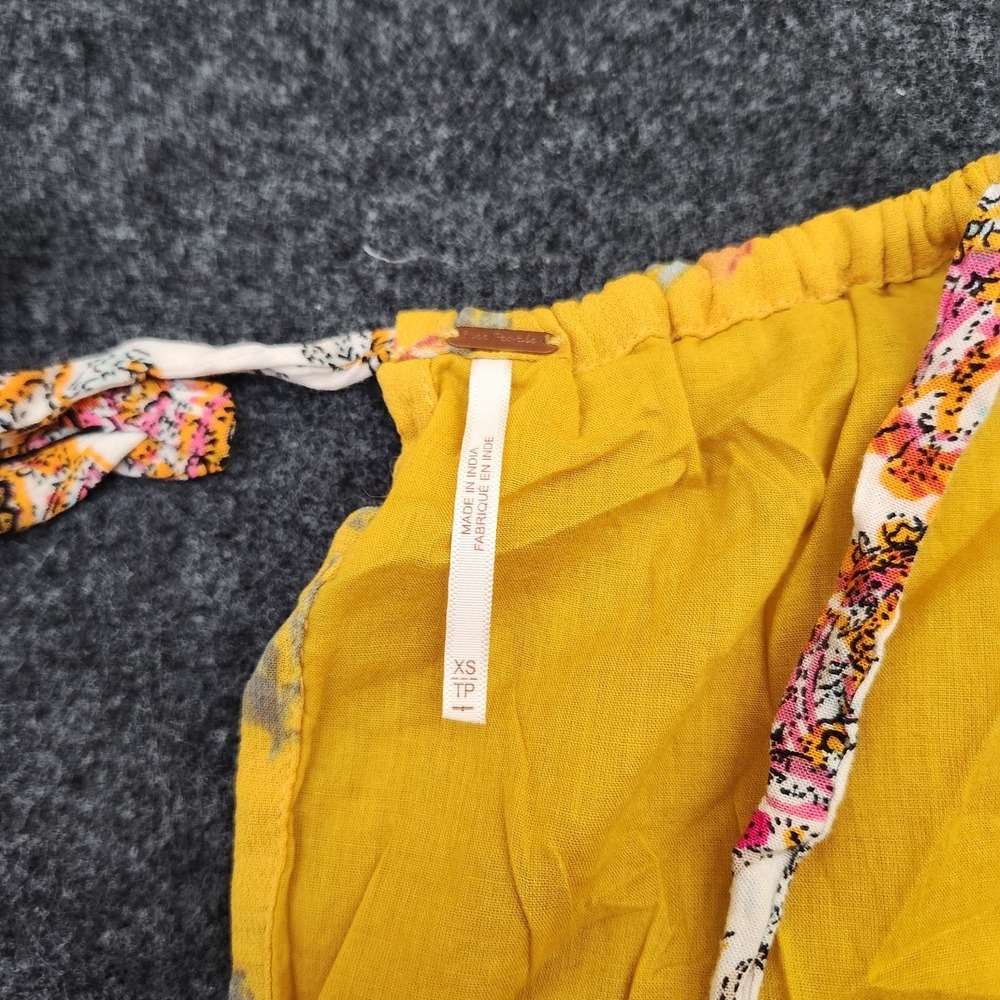 Free People Women's XS Georgia Mustard Floral Boho Jumpsuit Cottagecore Prairie - Picture 8 of 10